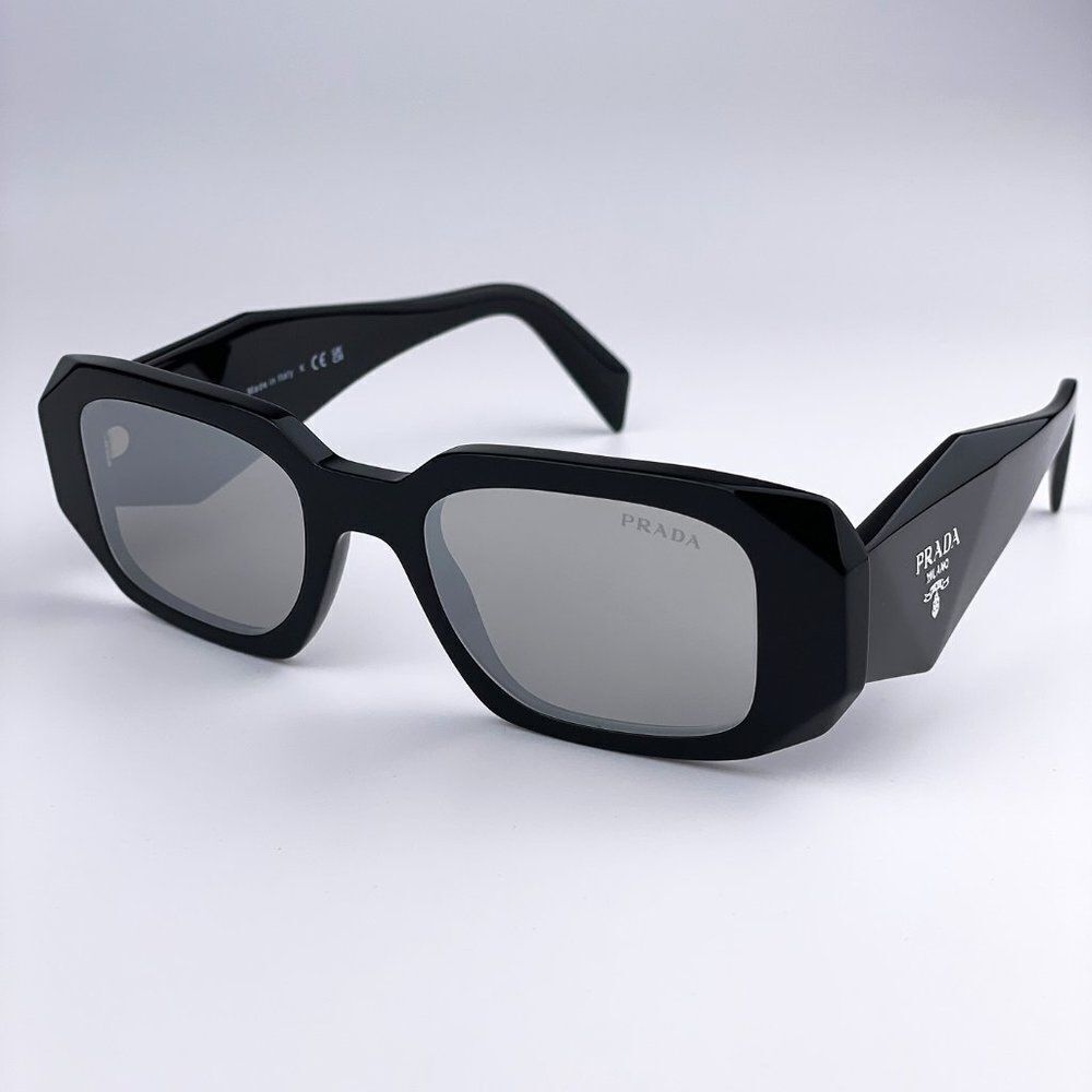 NEW Prada PR17WS 1AB2B0 Black Light Gray Mirrored Silver Square Unisex - Picture 5 of 13